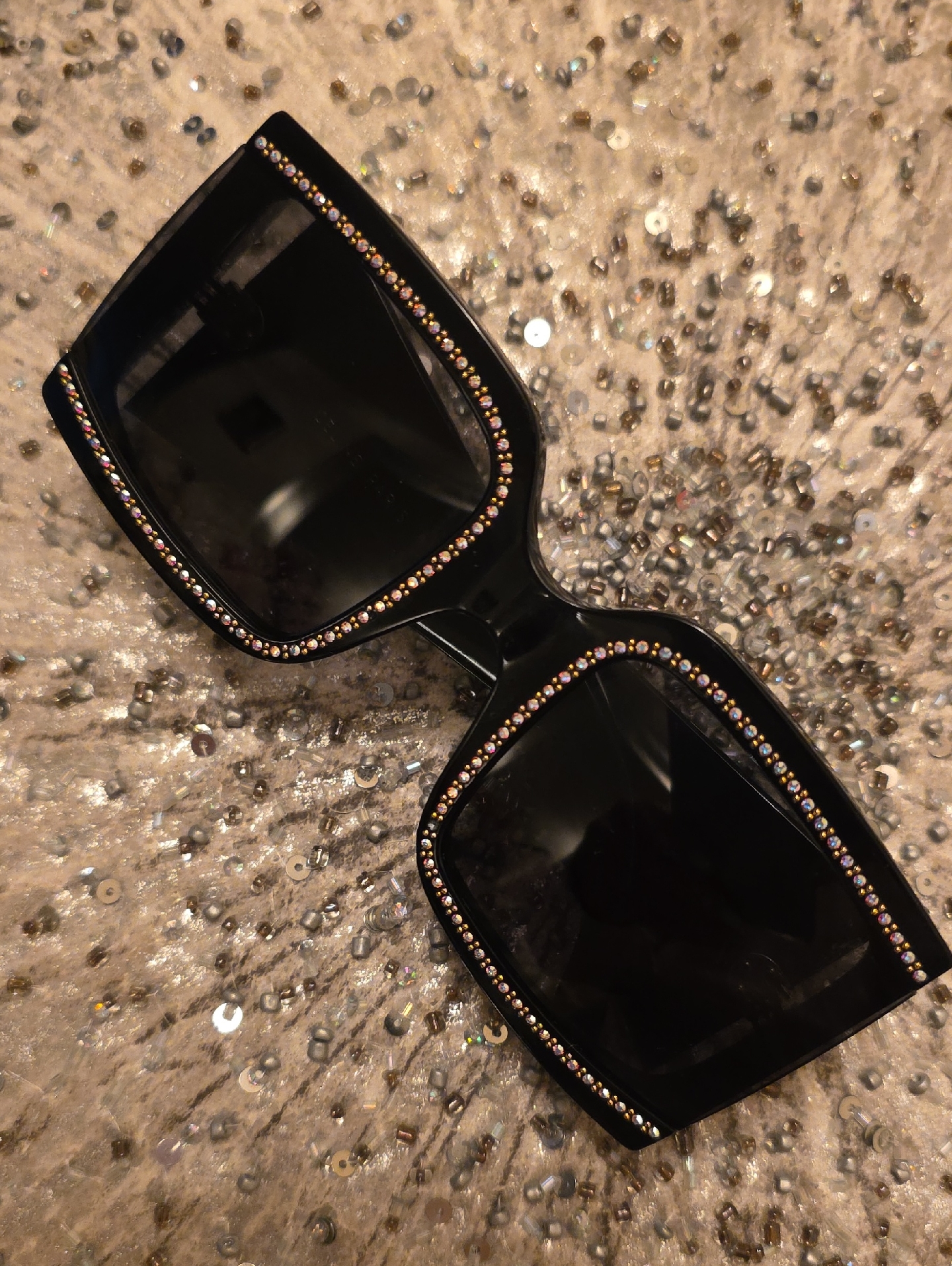 Celine Black Oversized Rectangle Swarovski Crystal Sunglasses